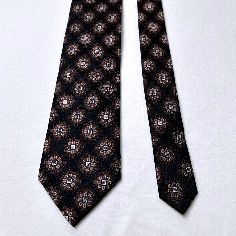 Jos. A. Bank Men Signature Silk Medallion Floral Woven Tie OS Black Brown Formal